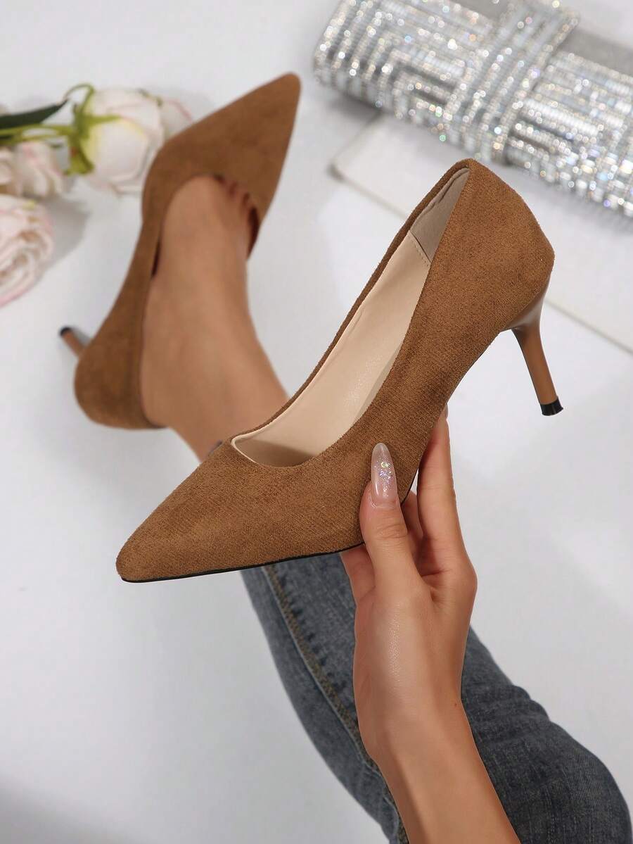 2026 Spring New Women's High Heel Pumps, Fashionable Minimalist Casual Lightweight, Solid Color Elegant Versatile Ladies' New Style - màu nâu - Xem 1
