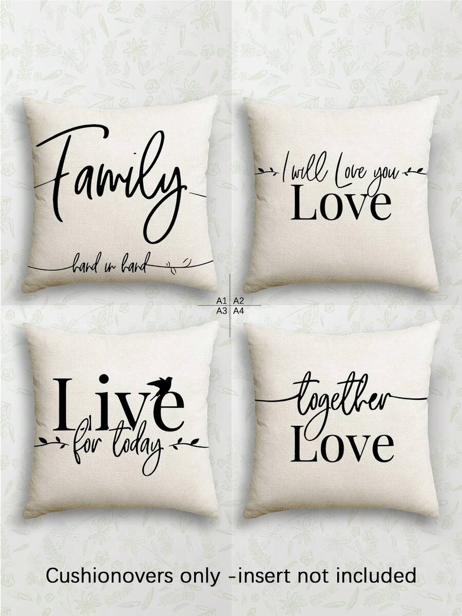 4 fundas de almohada suaves con patrones de familia y amor en inglés de moda, fundas decorativas para cojines con cierre de cremallera, lavables a máquina para decoración del hogar de cojines para sofá, sala de estar, dormitorio, sin incluir el relleno de la almohada