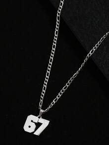 1pc Minimalist 67 Necklace, Suitable For Everyday Wear - Silver - View 3