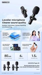 REMAX 無線一拖二直播領夾式收音麥克風便攜式直播迷你小麥克風 K09 - Lightning - 查看 2