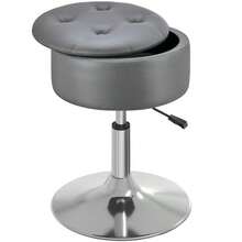 Taburete de Cambiador con Almacenamiento, 19 a 23 Pulgadas de Altura Ajustable de Piel sintetica, Taburete de Maquillaje Giratorio de 360 con Bandeja extrable, otomano Moderno para - Gris - Ver 1