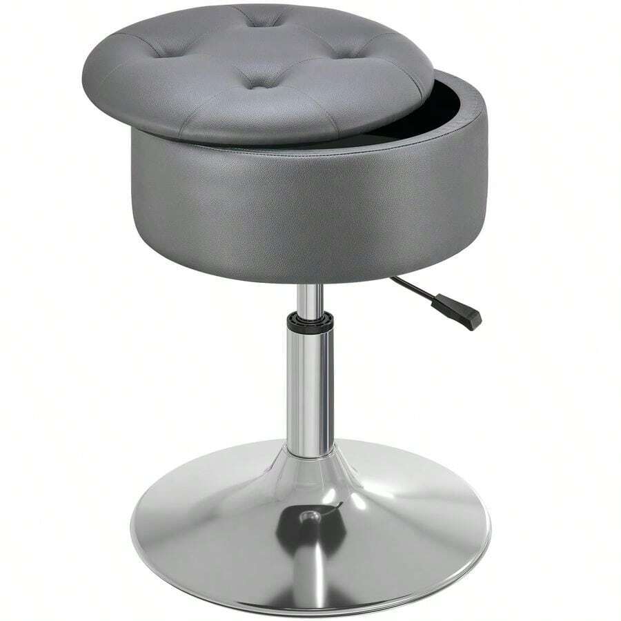 Taburete de Cambiador con Almacenamiento, 19 a 23 Pulgadas de Altura Ajustable de Piel sintetica, Taburete de Maquillaje Giratorio de 360 con Bandeja extrable, otomano Moderno para - Gris - Ver 1