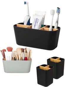 1 حامل فرشاة أسنان متعدد الوظائف من البامبو، رف تخزين مستقل ب- 5 فتحات لسطح الحمام، ديكور منزلي أنيق ومتين، لوازم حمام عصرية، تخزين حمام، هدية رمضان - متعدد الألوان - مشاهدة 2
