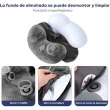 Almohada de Viaje, Almohada de Cuello, Almohada Inflable Desinflado con Máscara de Ojos, Tapones para los oídos Ruidosos, Bolsa con Cordón, Soporte de Cuello, para Avión, Oficina, Automóviles y Hogar,38206936 - Azul - Ver 2