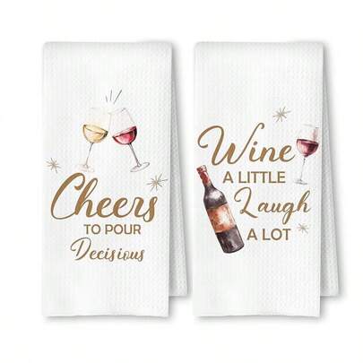 Funny "Cheers" Wine Design Kitchen Towel Gift, Super Absorbent Cartoon Pattern, Machine Washable Reusable Hand Towel, Suitable For Home, Kitchen, Bathroom, Car, Window Cleaning - Soft Knitted Dish Cloth