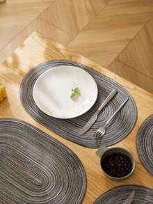 6pcs Woven-Look Placemats, Heat Resistant, Absorbent, Anti-Slip, Quick Dry Silica Gel Table Mats - Dark Grey - View 3