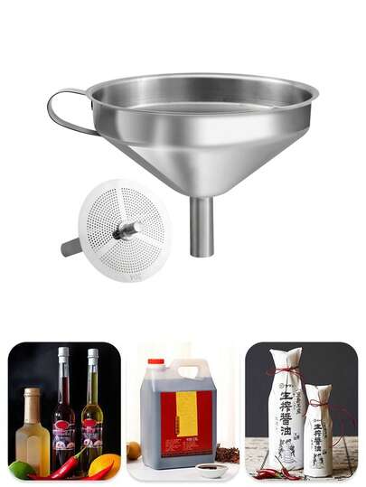 1 pezzo Imbuto conico moderno in acciaio inossidabile argento - Colino rimovibile perforato e manico integrato, imbuto filtrante anti-gocciolamento e anti-fuoriuscita, multiuso per olio/salsa/bevande/miele/sciroppo/aceto/spezie, facile da pulire in lavastoviglie, strumento pratico per versare liquidi, adatto per cucina quotidiana/cottura/preparazione pasti per le feste/bar domestico/bevande fai-da-te/filtrazione di erbe, accessorio da cucina antiruggine