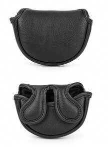 1pc Minimalist No-Logo Golf Mallet Putter Cover, Black Magnetic Dual Snap, Soft Velvet Lining Golf Club Head Cover