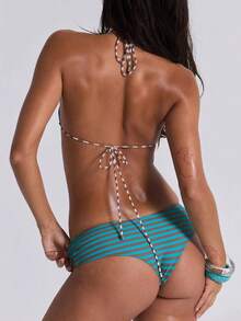 Women Boy Shorts Swimsuit Halter String Bikini Top Low Rise Shorts Set Y2k Triangle Bikini Shorts Sets - Azul - Ver 5