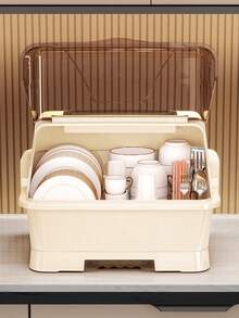 1pc Large Kitchen Draining Bowl Cabinet With Cover, Dish Rack For Bowls, Plates, Cutlery, Home Storage Organizer - Multicolor - View 7