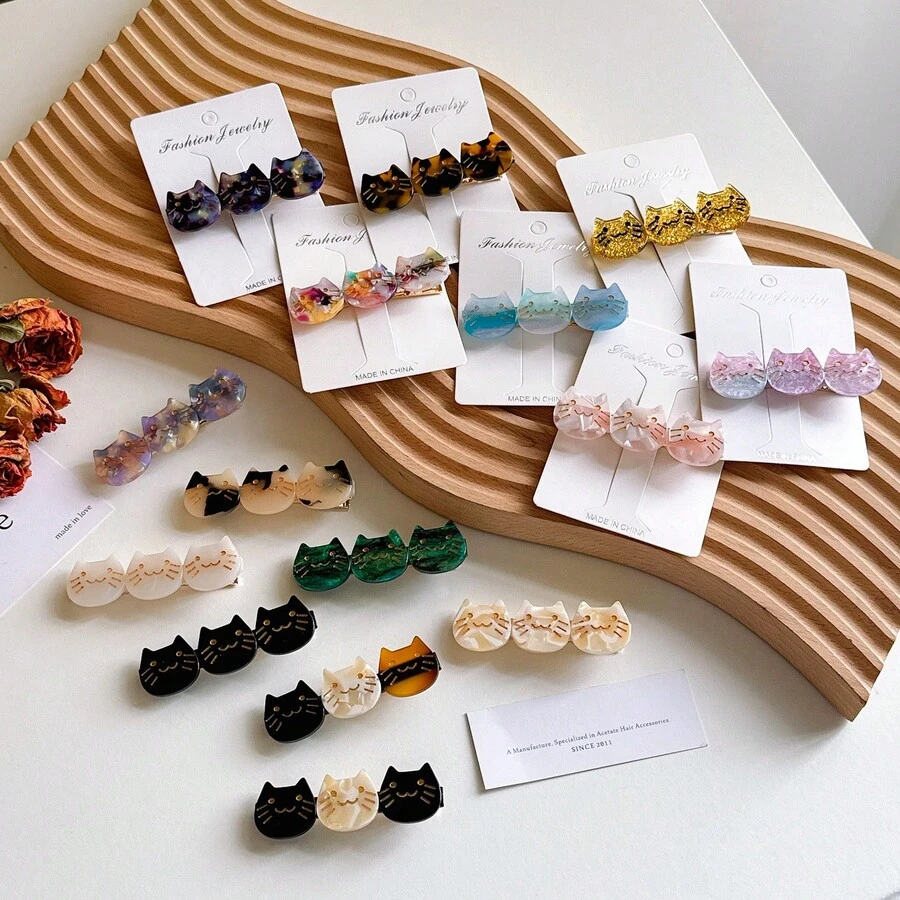 Damen Seitenpony Clip, süßer und modischer Azetat Katzen Haarclip, geeignet für tägliches Make-up, Gesichtsreinigung, Ausgehen, schönes Geschenk