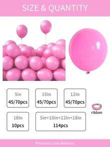 114/70/45/10个装 18英寸/12英寸/10英寸/5英寸哑光粉色乳胶气球拱门装饰套装，适用于生日、新娘送礼会、情人节、结婚纪念日、订婚、毕业典礼、性别揭晓派对、公主主题单身派对等场合。 - 粉色 - 查看 3