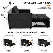 EBELLO 3 In 1 Multi-Functional Telescopic Trundle Sofa Bed Comfortable Double Sofa With Pillows For Small Living Room Bedroom - Negro - Ver 5
