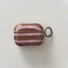 Striped 3D Bear Button Earphone Case Compatible With Airpods Pro 3, 4 Wireless Bluetooth, 1/2, Pro New 3rd Gen, Pro 2, Anti-Drop Protective Cover - Pink - View 2