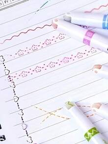 6pcs Fluorescent Outline Pens With Assorted Fine Lines - Lightweight, Click-Type Cap, Suitable For Bullet Journals, Coloring, Marking, And Note-Taking - Multicolor - View 2