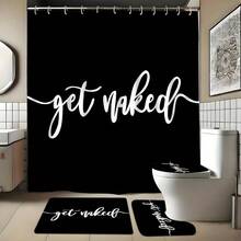 [Funny Bathroom Set] 1pc Funny Bathroom Set | Anti-Slip Mat, Abstract Black Shower Curtain With 10 Hooks | High-Quality Decoration For All Scenarios - A - 查看 1