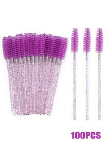 100 pièces/50 pièces Baguettes de mascara jetables, brosses à cils, brosses à sourcils avec brillant cristal, outils de maquillage pour extension de cils - Noir - Voir 19