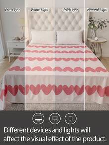 1件装100%轻薄涤纶面料浪漫粉色爱心条纹蝴蝶结印花床单，透气爱情主题床上用品，可爱卧室装饰，适合成人和青少年 - 彩色 - 查看 6