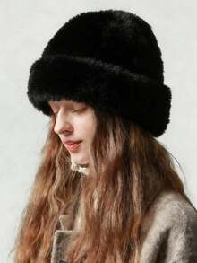 1 Casual And Elegant Autumn And Winter Solid Color Warm Windproof Hat, Fluffy Plush Knitted Hat For Women, Warm And Comfortable Winter Hat