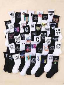 20双儿童袜子，涂鸦袜，街头袜，中筒袜，运动袜，带有涂鸦、字母、笑脸图案，适合青少年，男女通用，适合1-16岁儿童，透气、舒适、柔软 - 彩色 - 查看 9