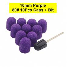 Quality 10 Pcs 10mm Size Nail Sanding Caps With Bit Nail Drill Bits For Foot File Callus Remover, Manicure Pedicure Nail Polisher #80 #120 #180