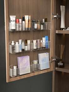 1pc Wall-Mounted Mirror Storage Box With Compartments, Bathroom Medicine Cabinet Organizer For Storing Cosmetics, Lipsticks, Face Masks, Etc. - Multicolor - View 8