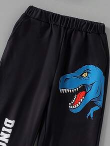 2pcs/Set Boys' Cartoon Dinosaur Print Long Sleeve Crew Neck Sweatshirt And Letter Animal Print Casual Comfortable Pants, Fashionable Outdoor Sports Suit For Older Kids - Blue - View 9