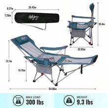 Silla de camping reclinable 2 en 1 con reposapies para adultos, silla plegable con respaldo ajustable, sillas de campamento ligeras para exteriores - 1CianGris - Ver 2