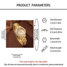 6件套心形镶钻女士金表套装，石英女士珠宝手表组合，包括一块镶满钻石的金表、一条心形钻石手链、一条配套的心形项链、一枚金戒指和一副心形耳环。 - 金色 - 查看 7