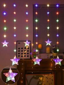 1 String 2m/6.56ft Star & Moon Pattern Window Curtain Decor Lights, Battery Powered, Indoor Home Decor Fairy Lights, Suitable For Wedding, Party, Holiday, Bedroom, Room, Wall Decor, Festival Lighting String - 彩色 - 查看 19
