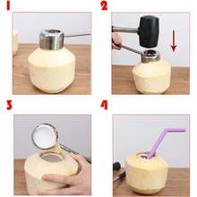 椰子开壳工具套装，不锈钢椰子开壳器，轻松打开嫩椰子和成熟椰子，黑色橡胶锤，椰肉刮刀 - 黑色 - 查看 9