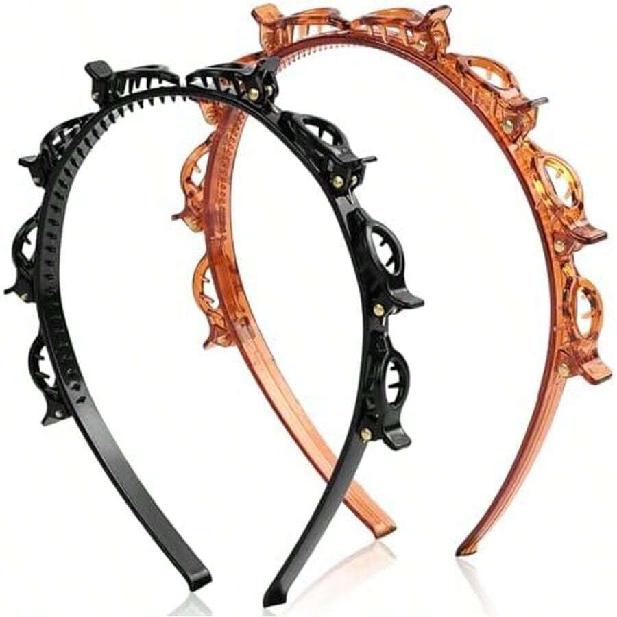 2 Pcs Braided Bangs Headband With Teeth, Professional Weaving Clip & Invisible Fringe Styling Tool For Women Girls, For Fine Or Thick Hair - / - Xem 1