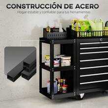 HOMCOM Carro de Herramientas con 7 Cajones, Carro de Taller con Estantería de 3 Niveles Desmontable, Sistema de Cierre Central, Asa, 2 Ruedas con Freno de Bloqueo - Negro - Ver 7