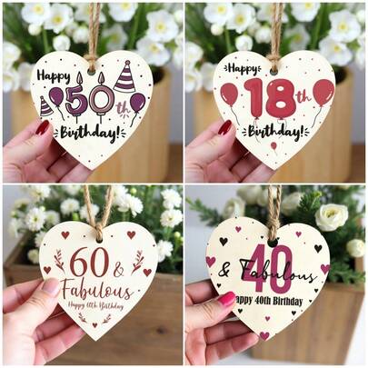 1pc Birthday Gifts For Daughters/Sons/Couples Wooden Gift Heart Plaque Party Decoration Craft Ornaments,Ornaments, Scene Decor, Ideal Gift For Best Friends,Holiday Party Decor (With Rope)