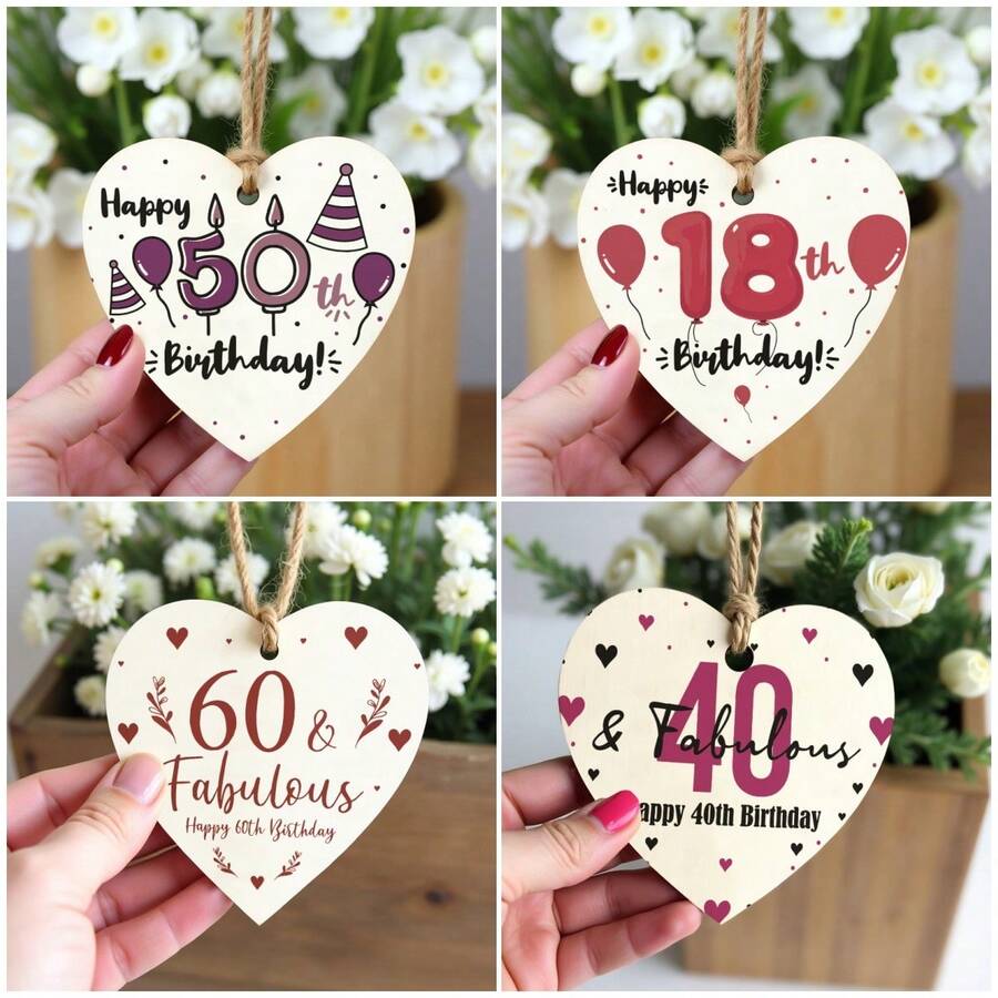 1 Peça Presente de Aniversário para Filhas/Filhos/Casais, Placa de Coração de Madeira, Decoração de Festa, Artesanato, Ornamentos, Decoração de Cena, Presente Ideal para Melhores Amigos, Decoração de Festa de Feriado (Com Corda) - Multicolorido - Visão 1