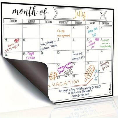 1 Set Magnetic Refrigerator Calendar - Strong Magnetic Backing, Smooth Dry-Erase Surface, Practical Calendar, Whiteboard - Great For Kitchen Organization, Meal Planning, Family Scheduling, Reminders And Fridge Notes (Includes 8 Color Pens)