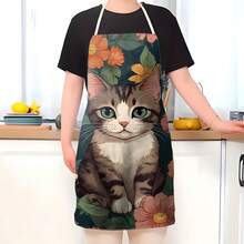 1pc Cat Pattern Printed Apron, 100% Polyester, Sleeveless, Neck Strap Design, Suitable For Cooking, Baking And Entertainment, Great For Home Kitchen, Parties, Outdoor BBQ, Baking Apron | Vibrant Apron | Polyester Apron | Printed Apron - Multicolor - View 6