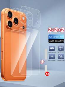 [2+2] For IPhone 17pro/17pro Series, 2pcs Fiber Glass PET Soft Film Curved Edge Back Protector, High Definition, Anti-Scratch, Anti-Fingerprint + 2pcs Camera Lens Protector, Anti-Scratch, Anti-Fingerprint + 2pcs Earpiece Dust Proof Sticker, Protect Charging Port, Anti-Scratch - Clear - View 3
