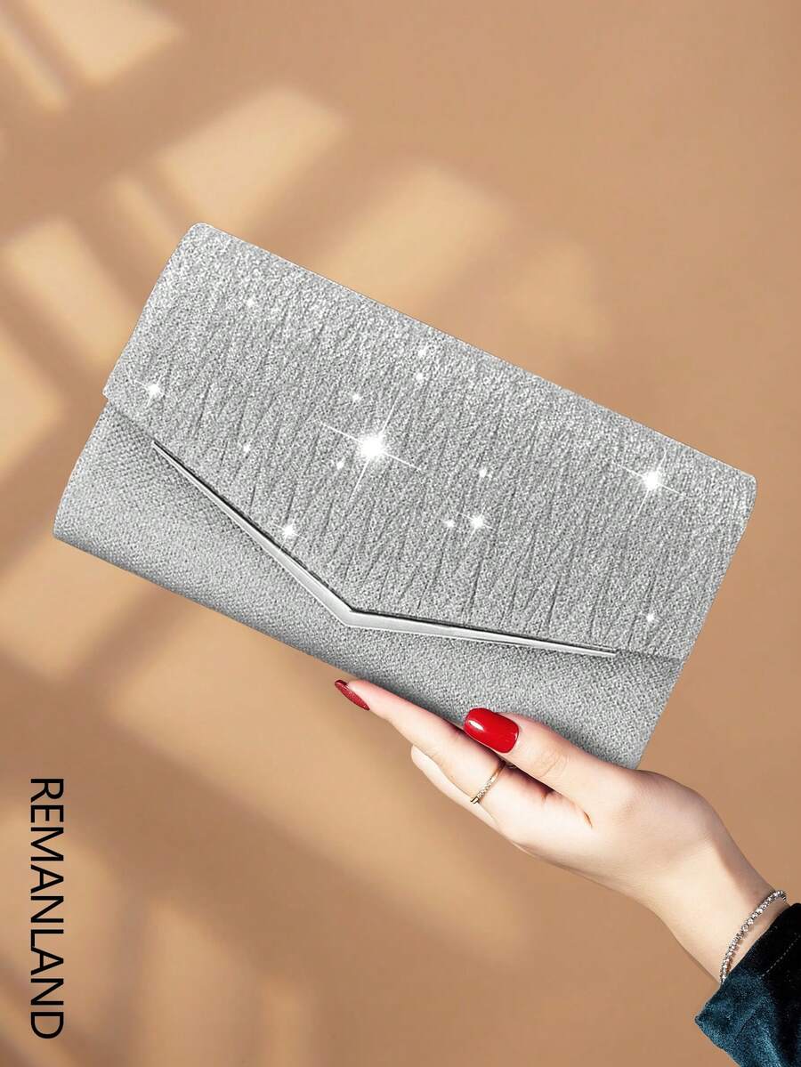 REMANLAND 1件优雅褶皱亮面女士手提包，时尚魅力女士晚宴钱包，信封式手拿包，带隐藏式卡槽和隔层，配有可拆卸金属链的单肩包，是派对女孩、新娘和节日礼物的理想之选。