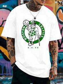 Popular T-ShirtsBoston Celtics Logo T Shirt Black Basketball Team Apparel Men's Casual Wear Sport Fan ClothingSuitable For Sports Eventsholiday Partiesoutingssports And Other Holiday Gifts - 白色 - 查看 2
