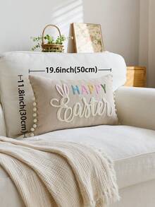 1pc Khaki Easter Bunny Embroidered Throw Pillow Cover, Happy Easter Pillowcase, Suitable For Indoor Decor, Spring/Summer Cushion Cover, Pillow Insert Not Included - Khaki - View 4