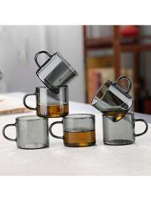 6pcs/Set Mini Chinese Style Glass Tea Cups - Heat Resistant Borosilicate Glass, Reusable Round Coffee Cups, Dishwasher , Reusable - Black - View 9