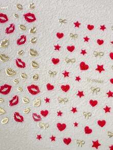 1 Sheet Valentine's Day Gold Red Heart Nails Polish Manicure Sticker DecalsLip Nail Art Stickers Adhesive Sliders DIY