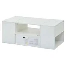 Sofa (100 X 50 X 40 Cm), Beistelltisch With One Schublade, One Sofa With Two Schränken, One High-Gloss Wohnzimmertisch With LED-Luchtleisten, Kaffetisch With 6 Staufächern, White - White - View 9