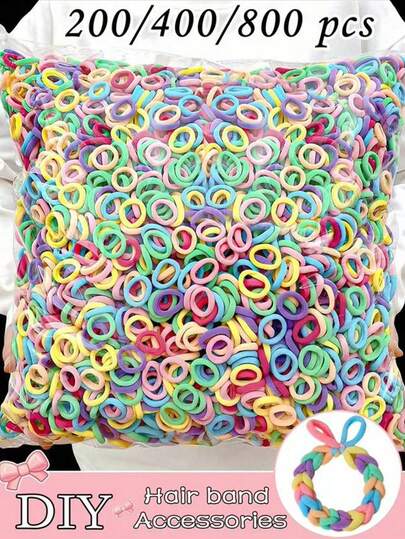 100/200/400/800/1000个随机彩色发圈，柔软有弹性，可爱发绳，适合女孩，青少年DIY日常佩戴，度假扎马尾，休闲妆容。