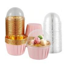 100/50/25/10 piezas Cápsulas para cupcakes con lámina de oro y rosa, resistentes al calor, ideales para hornear magdalenas, tartas de queso, brownies, adecuadas para bodas, decoración del Día de San Valentín, fiestas de cumpleaños, fiestas en casa, decoración temática para todas las estaciones, tazas redondas de aluminio con forro para cupcakes/magdalenas/pasteles - Rosa - Ver 3