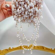 1m Fashion Charming Water Drop Faux Pearl Tassel Chain, DIY Chain Water Drop Bead Tassel Chain, Suitable For DIY Jewelry, Bracelets, Pendants, Anklets, Necklaces, Clothing Accessories, Ideal For Making Holiday Gifts, Valentine's Day Gifts, Captivating Jewelry And Craft Materials - JTT1822 - View 3
