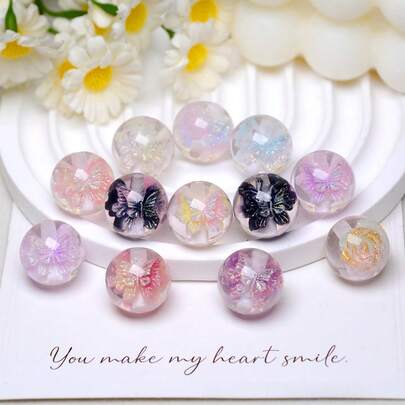 20pcs Bestselling 16mm Glow-In-The-Dark Bicolor Butterfly Decorative Beads, Bead Strands, Focal Beads, DIY Jewelry Accessories, Bracelet, Pen, Phone Chain