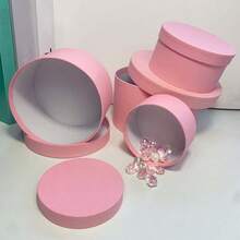 4pcs Pink Round Gift Boxes, Paper Material Stackable DIY Design, Large Capacity Multi-Size Storage For Toys, Stationery, Household Items, Ideal For Bedroom, Living Room Decor, Suitable For Valentine's Day, Wedding, Birthday, Daily Gifting - Multicolor - View 8