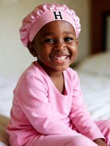 1pc Toddler/Kids 26 Letter Smooth Satin Sleep Cap, Fashionable & Comfortable, Breathable Anti-Slip, Daily Hair Care Hat - Pink - View 3